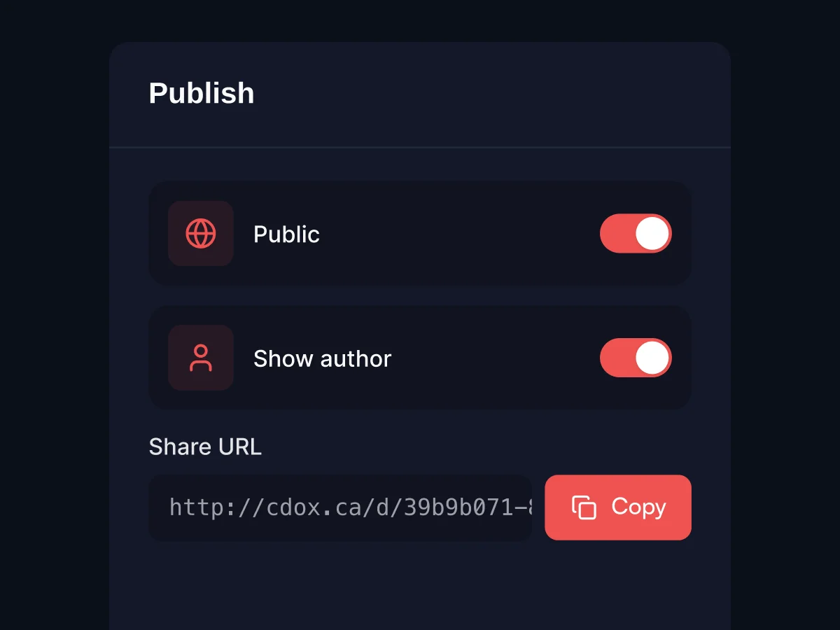 cDox one-click document publishing with shareable public link